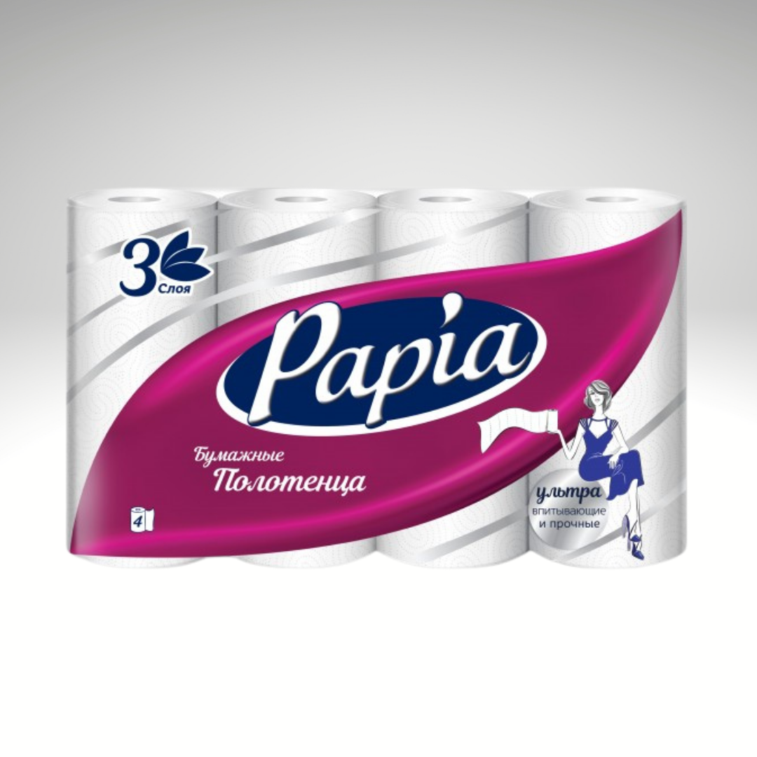 Бумажные полотенца Papia 3 слоя 4 рулона